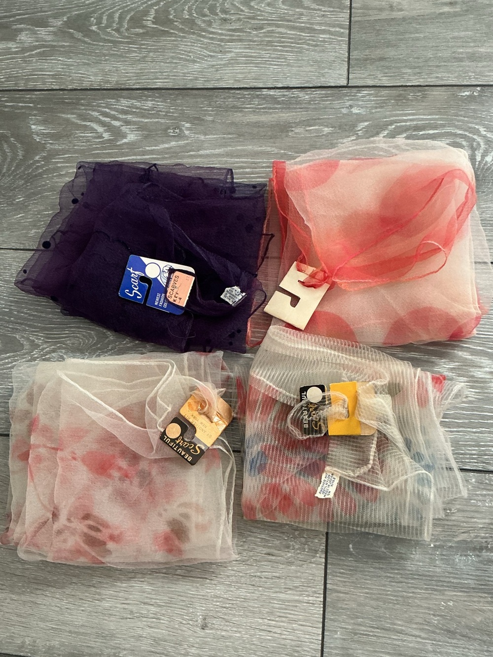 4 Vintage Chiffon Scarves Made in Japan